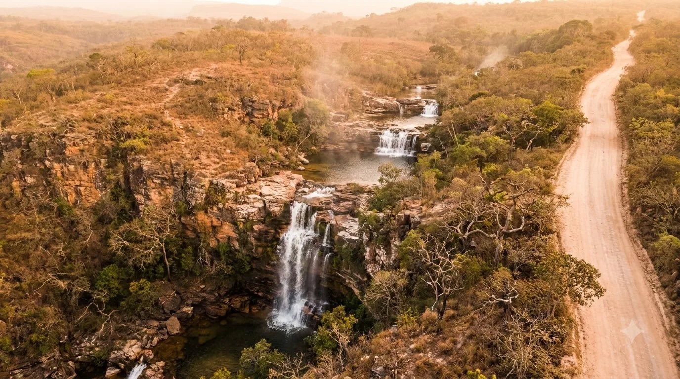 Pegar estrada à direita — cachoeira em Bahia, Brasil
